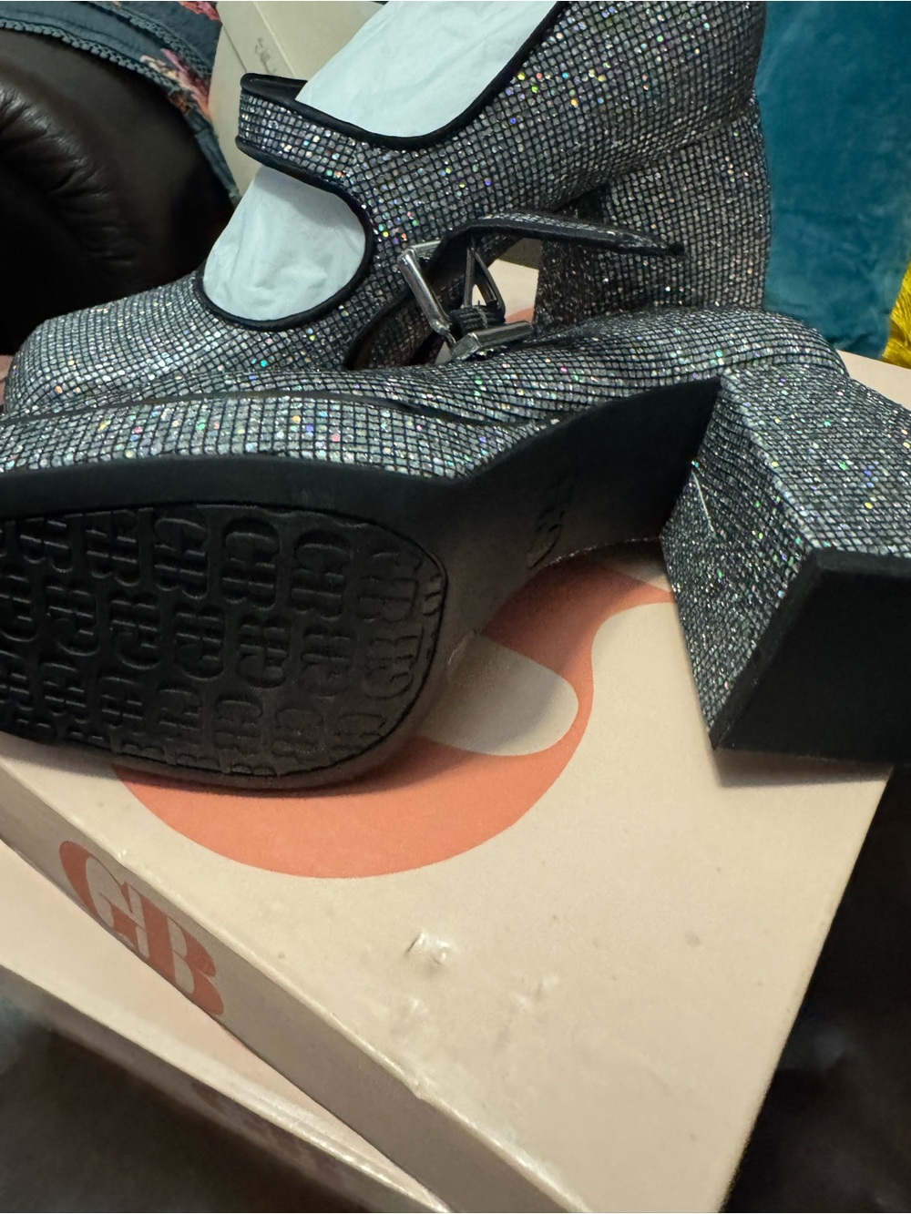 NIB Gianni Bini Sparkle Mary Jane Platform Heels - Silver - Picture 3 of 5